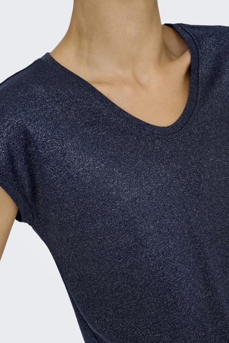 Only onlsilvery s/s v neck lurex top jrs